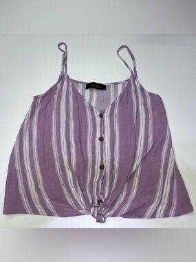 Anna Grace Lavender and White Striped Tie-Front Camisole